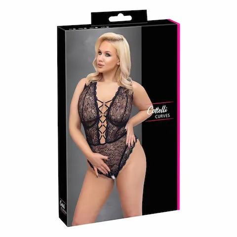 Cottelli Curves Plus Size – transparentní vzorované body – černé