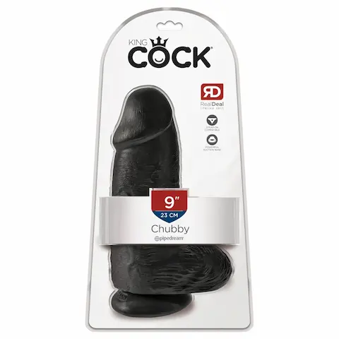 King Cock 9 Chubby – dildo s přísavkou a varlaty – černý 23 cm