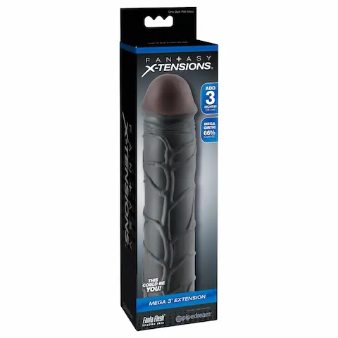 Pipedream – X-TENSION Mega 3 – realistický návlek na penis (22,8 cm, černý)