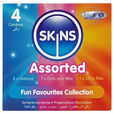 Skins – mix kondomů – vroubkované, natural, extra tenké (4 ks)