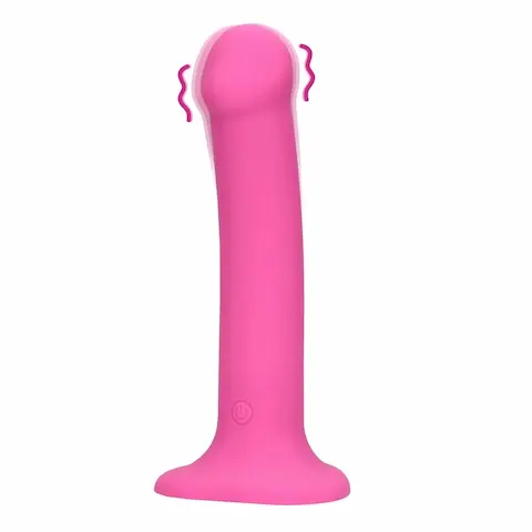 Shots Loveline Non-Phallic Vibrating Dildo Medium Powerful Pink, silikonové dildo s přísavkou 17,5 x 3,7 cm