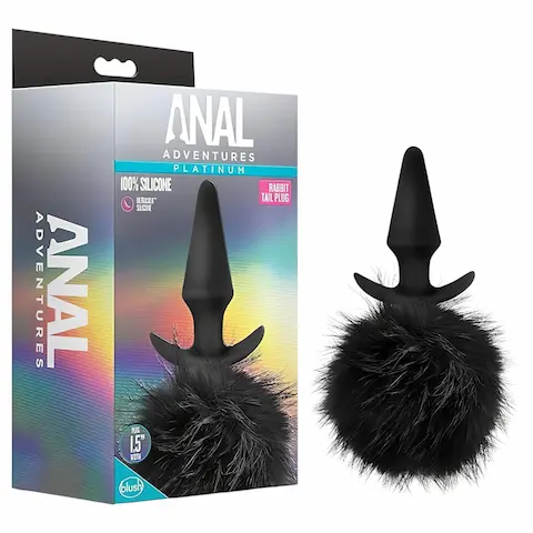 Anal Adventures Platinum – anální kolík s králičím ocáskem – černý