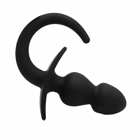 Slave4master Double Dog Tail Black, silikonový anální kolík – psí ocas 8 x 3,5 cm