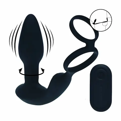 Levelz Dual Vibrating Prostate Stimulator with Cock Ring, stimulátor prostaty a hráze s pohyblivými kuličkami na dálkové ovládání 13,9 x 3,8 cm