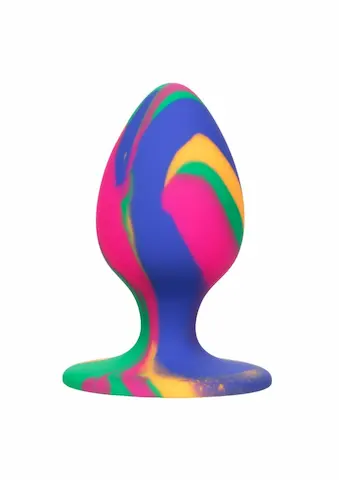 Anální kolík CalExotics Cheeky Medium Tie-Dye, silikonový anální kolík s přísavkou 7,5 x 3,6 cm