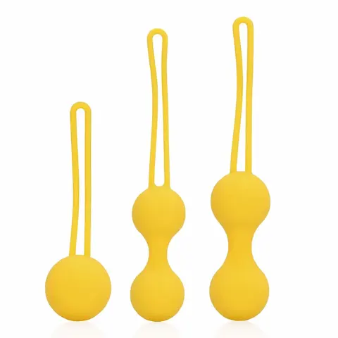 Shots Loveline Kegel Ball Exercise Set Lemonade Yellow, sada 3 silikonových vaginálních kuliček s průměry 2,9–3,4 cm