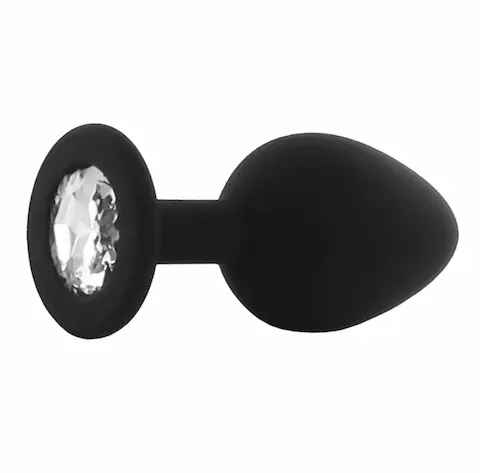 BASIC X ShinyBlack – silikonový anální kolík s kamínkem