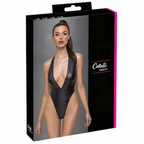 Cottelli Party – lesklé body s obojkem – černé