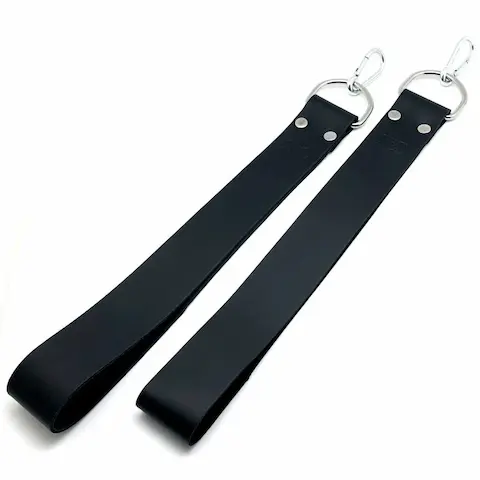 Mr Sling Leather Foot Stands Black, opěrky na nohy pro erotickou houpačku 2 ks