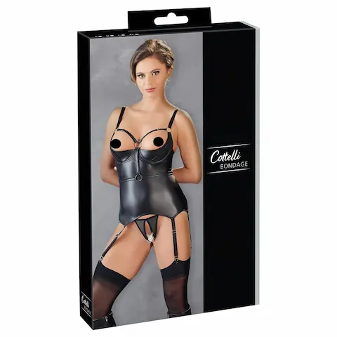 Cottelli Bondage – lesklý push-up top s pouty (černý)