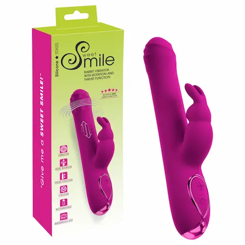 Sweet Smile – vibrační dildo s rotující klitorální pákou (růžové)