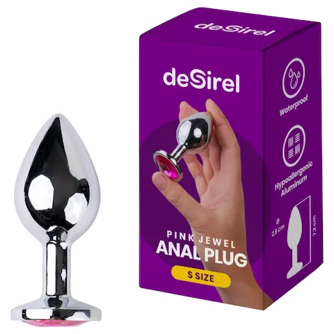 Desirel – anální kolík – šperk s růžovým kamínkem – stříbrná/růžová
