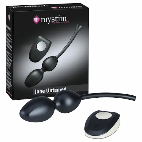 mystim Jane Untamed – vibrační duo venušiných kuliček (černé)