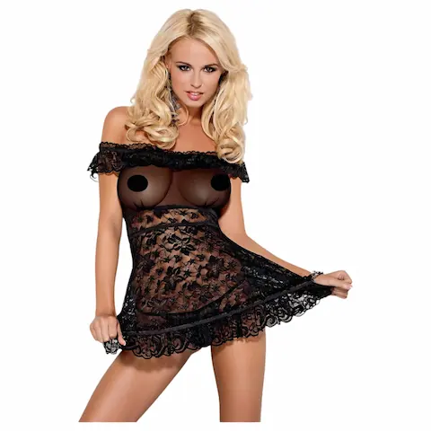 Obsessive – babydoll s volánky a tanga – černá
