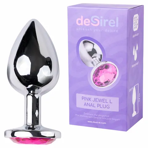 Desirel – anální kolík – růžový štras L – stříbrná/růžová