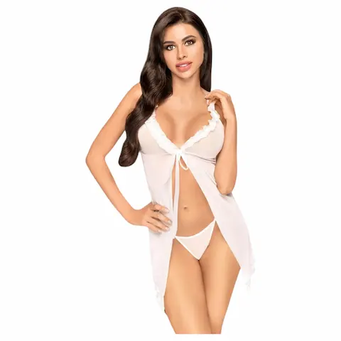 Penthouse – babydoll a tanga – průhledné bílé prádlo