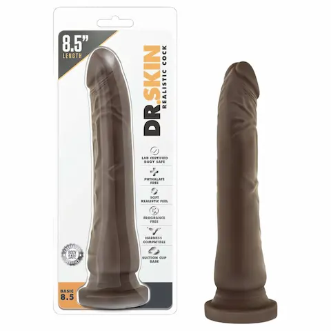 Dr. Skin 8,5 – realistické dildo s přísavkou (hnědé, 20,5 cm)