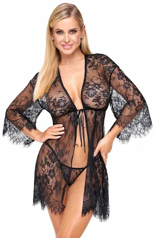 Cottelli Set krajkové kimono a tanga černá
