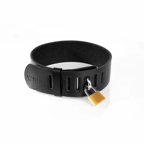 Whips Primal Bond Collar With Padlock Large Black, kožený obojek se zámkem pro obvod 38–47 cm