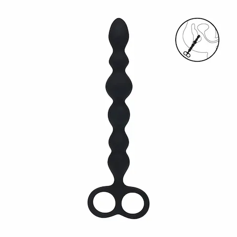 Levelz Beaded Silicone Anal Probe with Double Loop, silikonové anální kuličky s rukojetí 24,5 x 1,5–3,3 cm