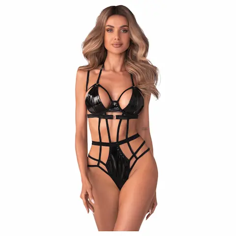Obsessive – dámské body s pásky – černá