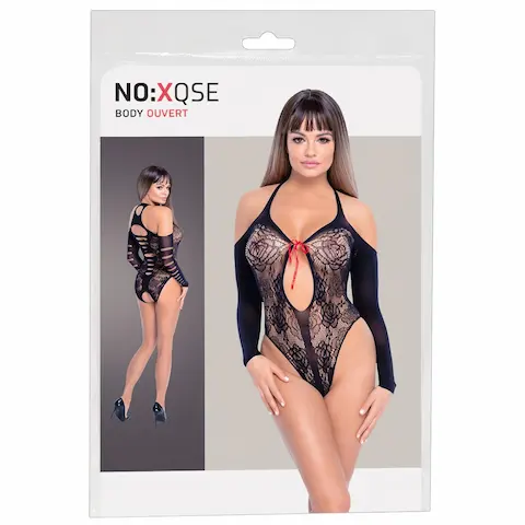 NO:XQSE – černé body s mašlí, s dlouhým rukávem (S