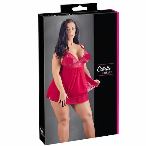 Cottelli Plus Size – babydoll s krajkou – červená