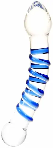 Me You Us Textured Ice Glass Dildo, oboustranné skleněné dildo 19,5 x 2,6–3,8 cm