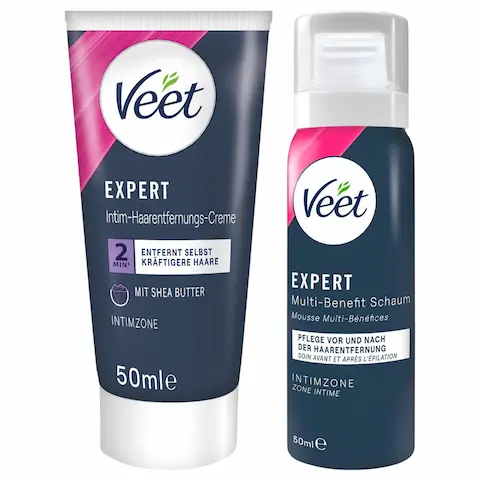 Veet – intimní depilační krém a hydratační pěna pro ženy (2×50 ml)