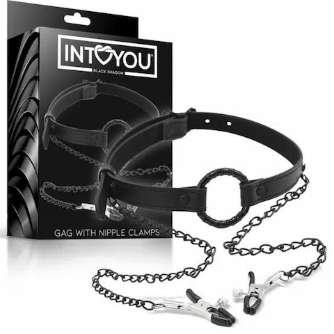 INTOYOU – roubík s kolíčky na bradavky – černý