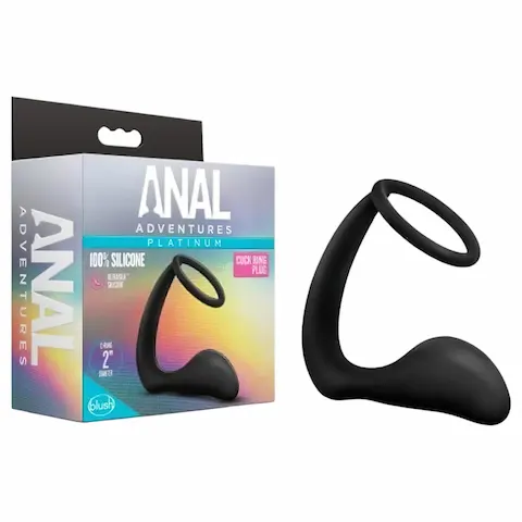Anal Adventures Platinum – anální dildo s erekčním kroužkem – černé