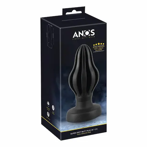ANOS – vroubkovaný měkký anální kolík – 7 cm (černý)