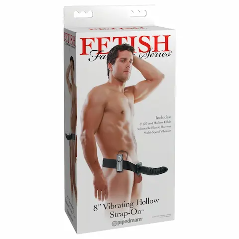 Pipedream Fetish Strap-On 8 – připínací, dutý vibrátor (černý)