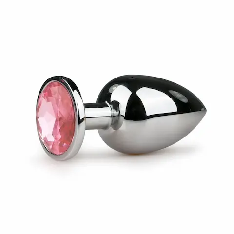 EasyToys Metal Plug Large Silver-Pink, kovový anální kolík s kamínkem 9,5 x 1,3–3,8 cm