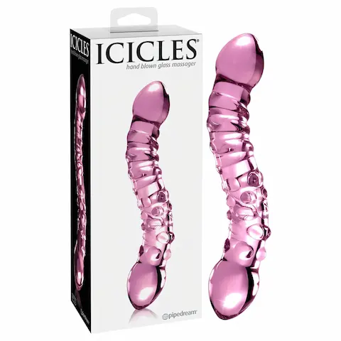Icicles No. 55 – skleněné dildo pro G-bod – dvoustranné – růžové