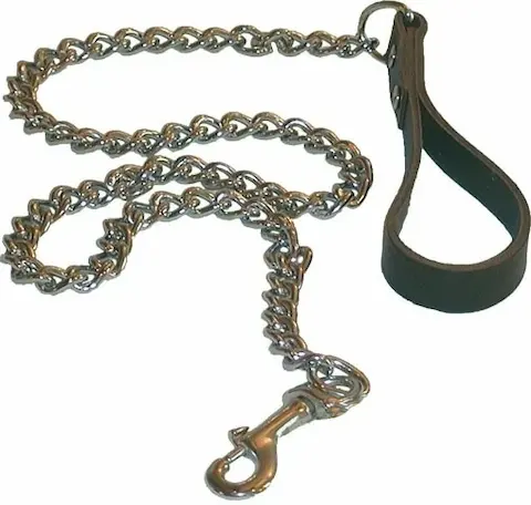 Mister B Dog Leash with Chain, černé kožené vodítko pro puppy play
