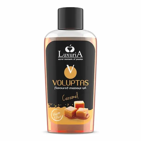 Luxuria Voluptas Caramel 100 ml, masážní gel s hřejivým efektem a příchutí karamelu