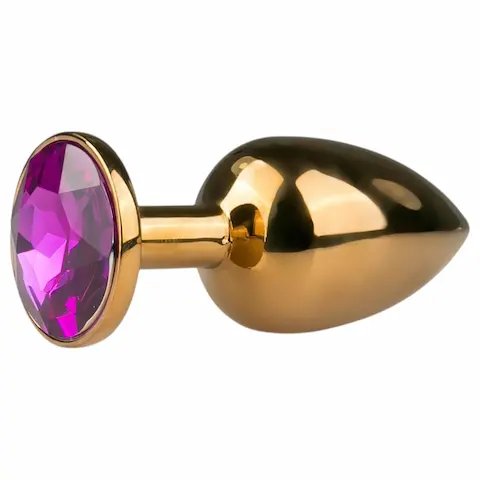 EasyToys Metal No.1 – anální kolík kuželového tvaru s fialovým kamínkem (zlatý, 2,5 cm)