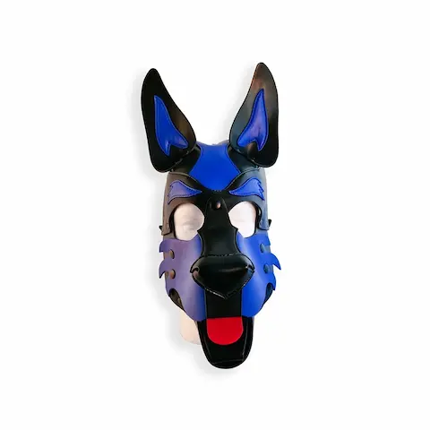 Brutus Pup Hood Black-Blue, kukla pro puppy play z umělé kůže