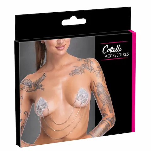 Cottelli – samolepky na bradavky s řetízkem – stříbrné