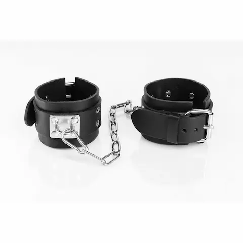 Whips Primal Bond Classic Cuffs Small Black, kožená pouta s řetízkem pro obvod 16–22 cm
