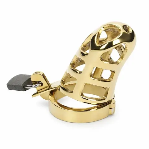 Slave4master Brutal Chastity Cage Golden 45 mm, ocelový pás cudnosti pro muže