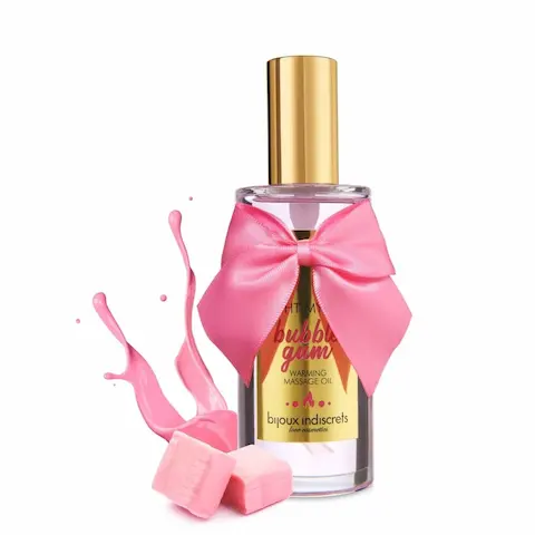 Bijoux Indiscrets Light My Fire Warming Massage Oil Strawberry Bubblegum 100 ml, hřejivý masážní olej s příchutí žvýkačky