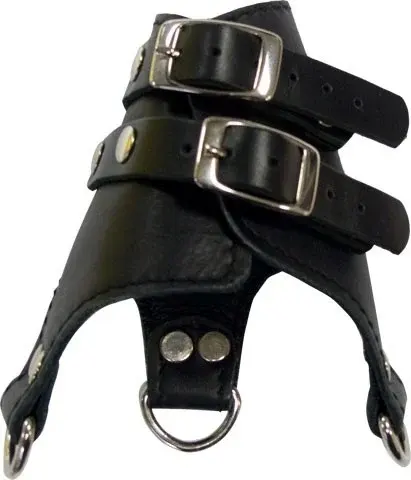 BON BDSM Leather Parachute, černý kožený padáček na varlata