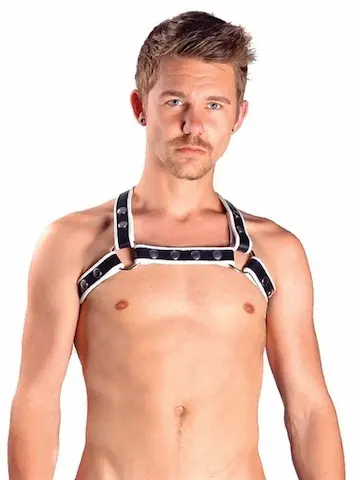 Kožený postroj Mister B X-Back Harness Premium bílý L/XL, pánský kožený harness