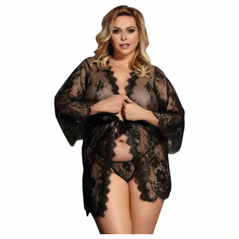 Subblime Queen Plus – černá krajková souprava županu (XL