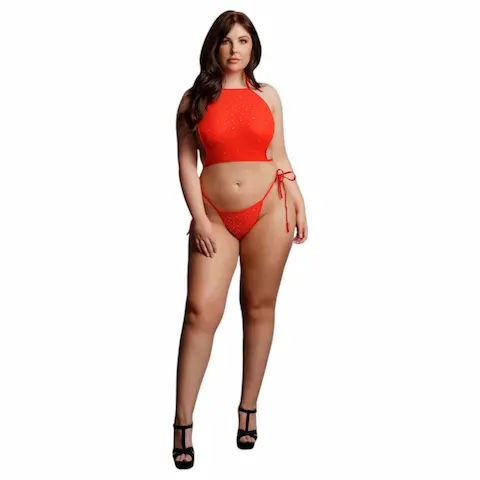 Le Désir Plus Size – červená párty souprava s kamínky (XL