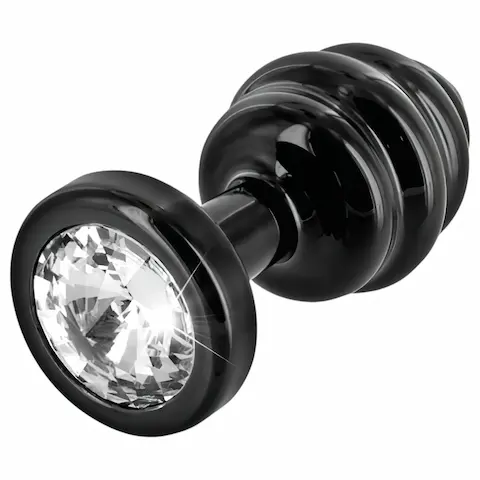 DIOGOL Anni – žebrovaný anální kolík – černý – (3 cm)