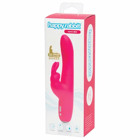 Happyrabbit Curve Slim – vibrátor s výčnělkem na klitoris – voděodolný – růžový