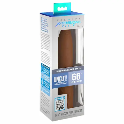 Pipedream X-TENSION Elite – nastavitelný otevřený návlek na penis (tmavá tělová barva)